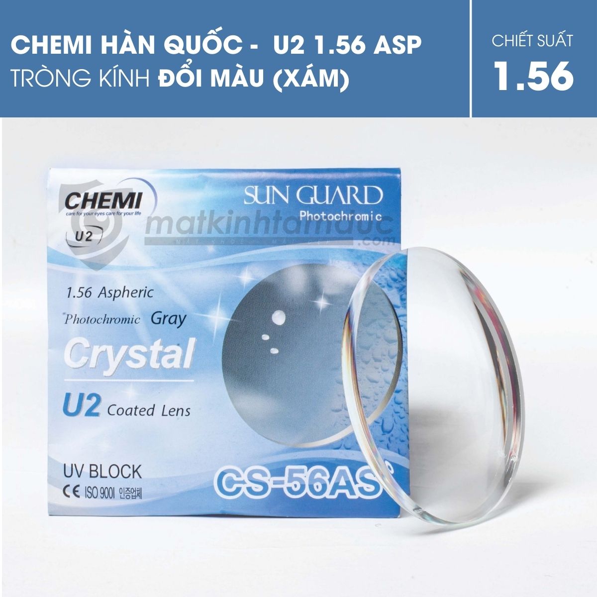 Tròng kính đổi màu Chemi U2 ASP Photogray (Xám)