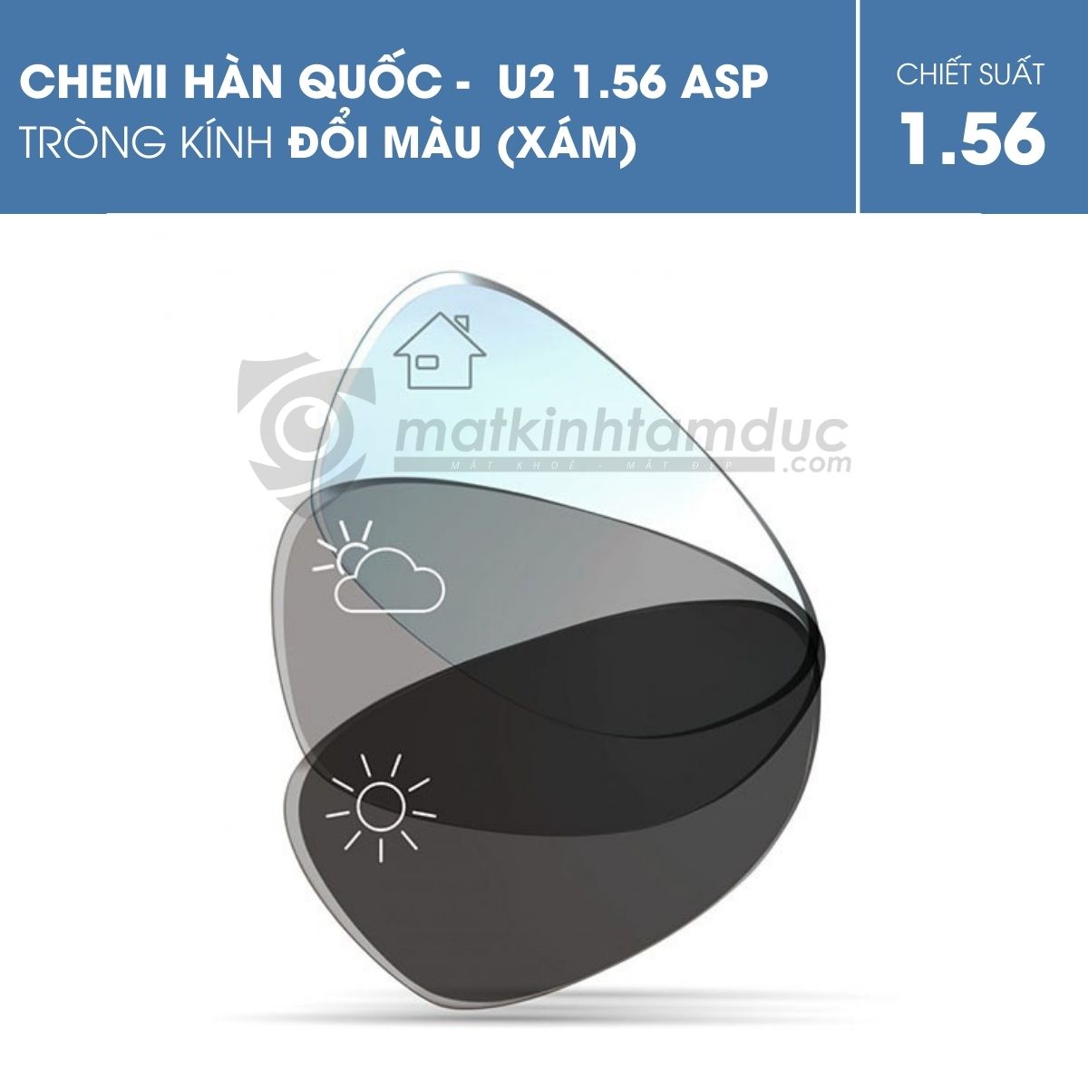Tròng kính đổi màu Chemi U2 ASP Photogray (Xám) - Ảnh 5