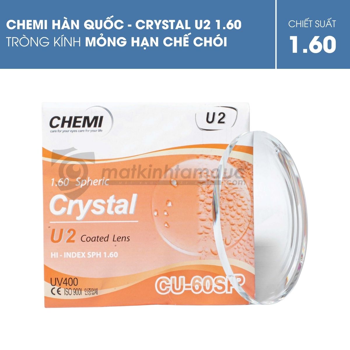 Tròng kính Chemi Crystal U2 Coated 1.60