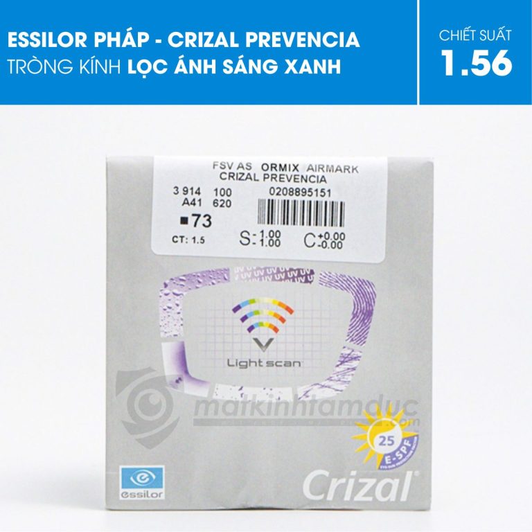 Tròng kính Essilor Crizal Prevencia kiểm soát ánh sáng xanh