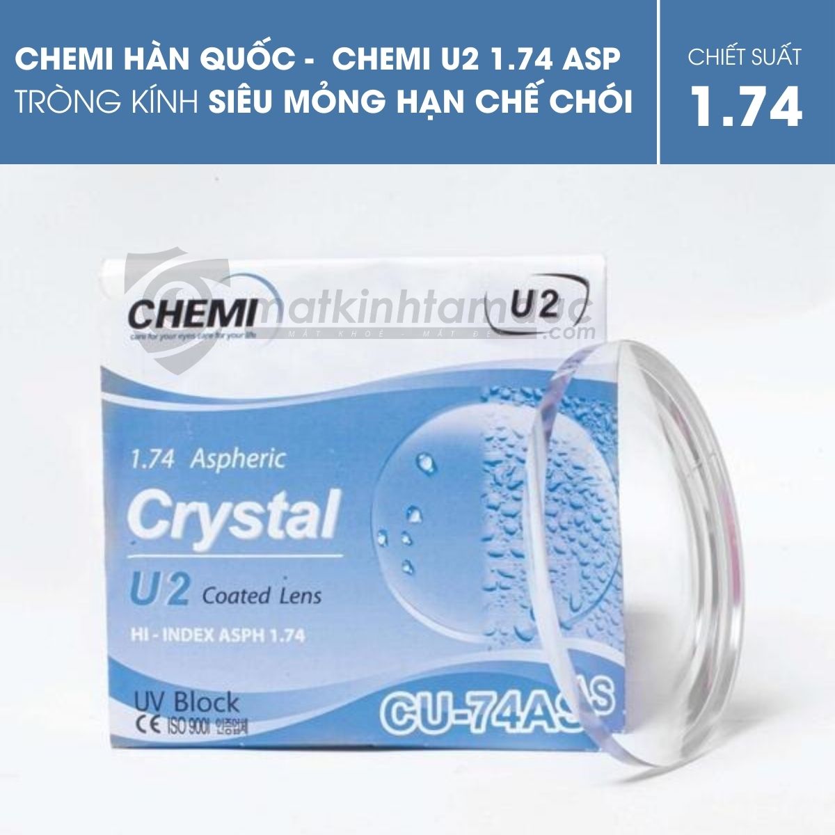 Tròng kính Chemi ASP Crystal U2 Coated 1.74 - Ảnh 1