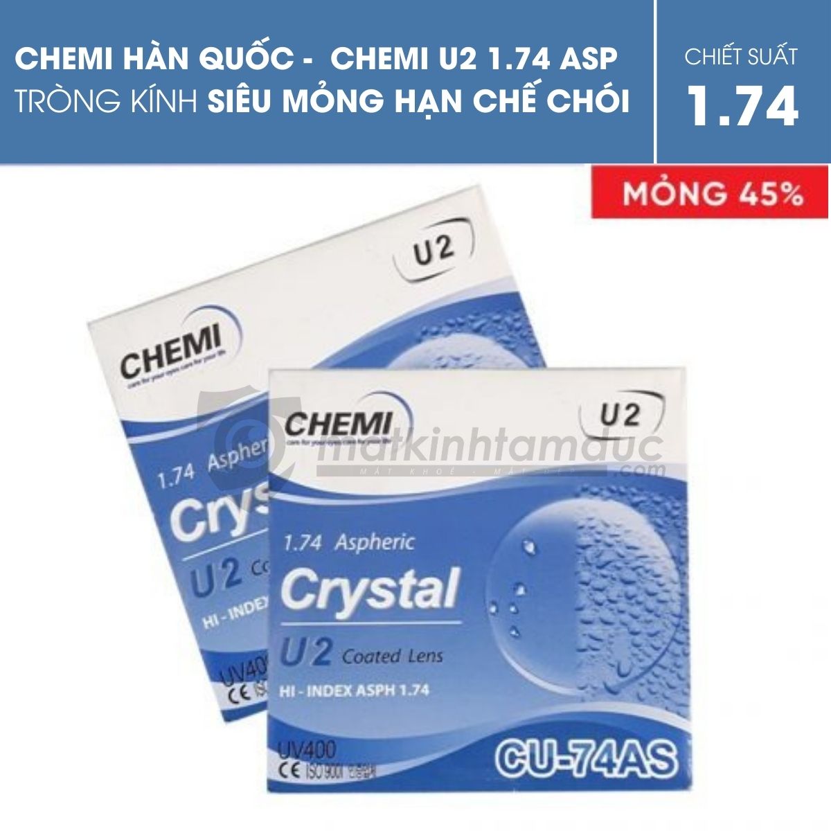 Tròng kính Chemi ASP Crystal U2 Coated 1.74 - Ảnh 4