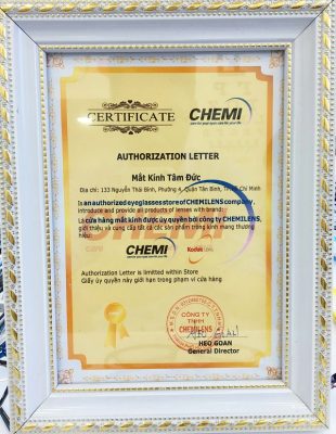 Giấy chứng nhận đại lí phân phối tròng kính chemi