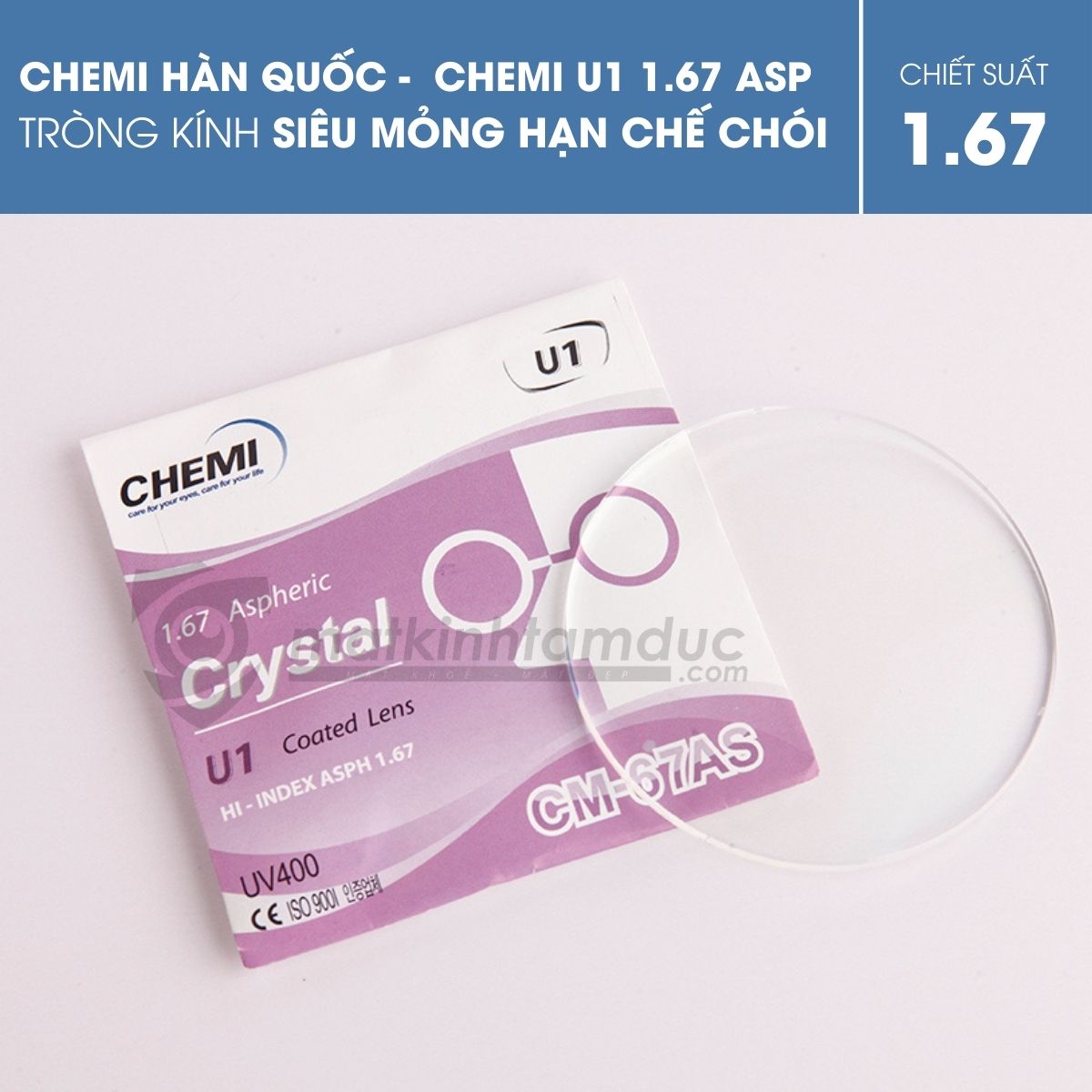 Tròng kính Chemi ASP Crystal U1 Coated 1.67 - Ảnh 2