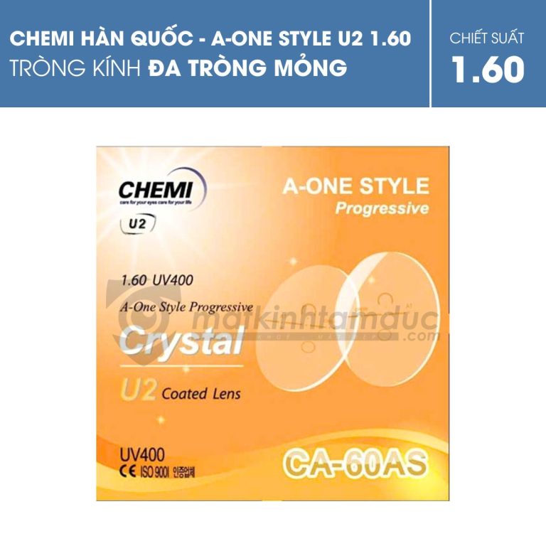Tròng kính đa tròng Chemi UV400 A-One Style Crystal U2 Coated 1.60 - Ảnh 1