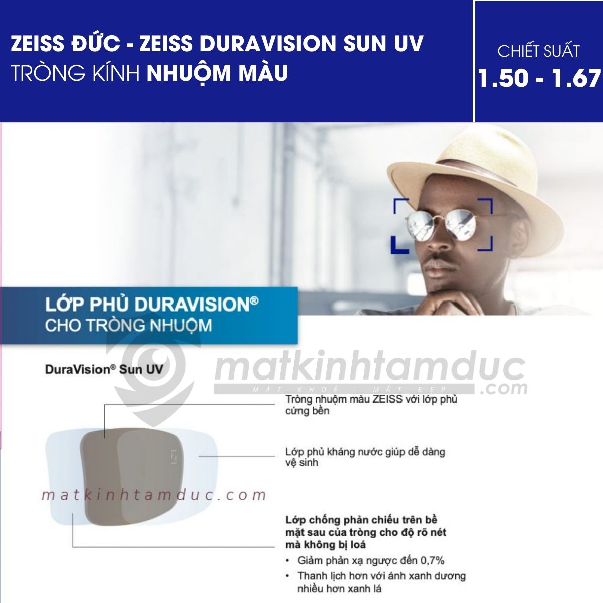 Tròng kính nhuộm màu ZEISS Duravision Sun UV