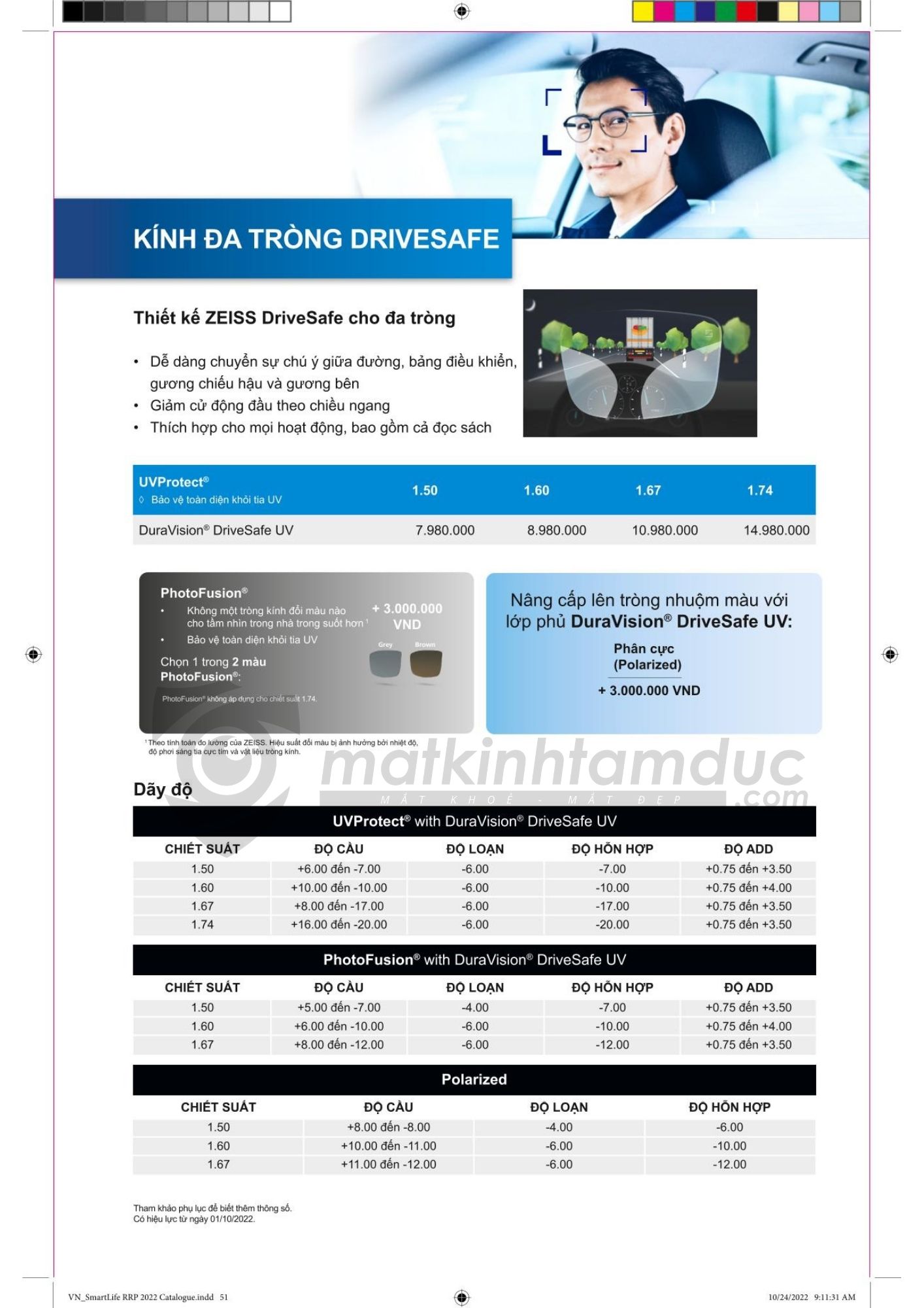 Tròng kính Đơn tròng ZEISS DriveSafe/DriveSafe Individual - UVProtect/Đổi màu PhotoFusion X/Nhuộm màu/Polarized - Ảnh 5