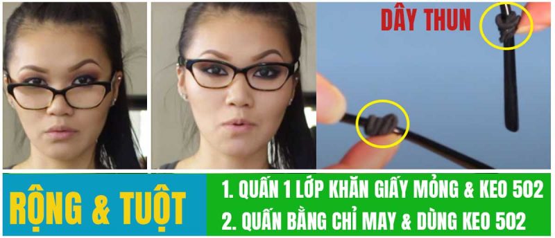 Sử dụng dây thun để quấn chuôi càng kính