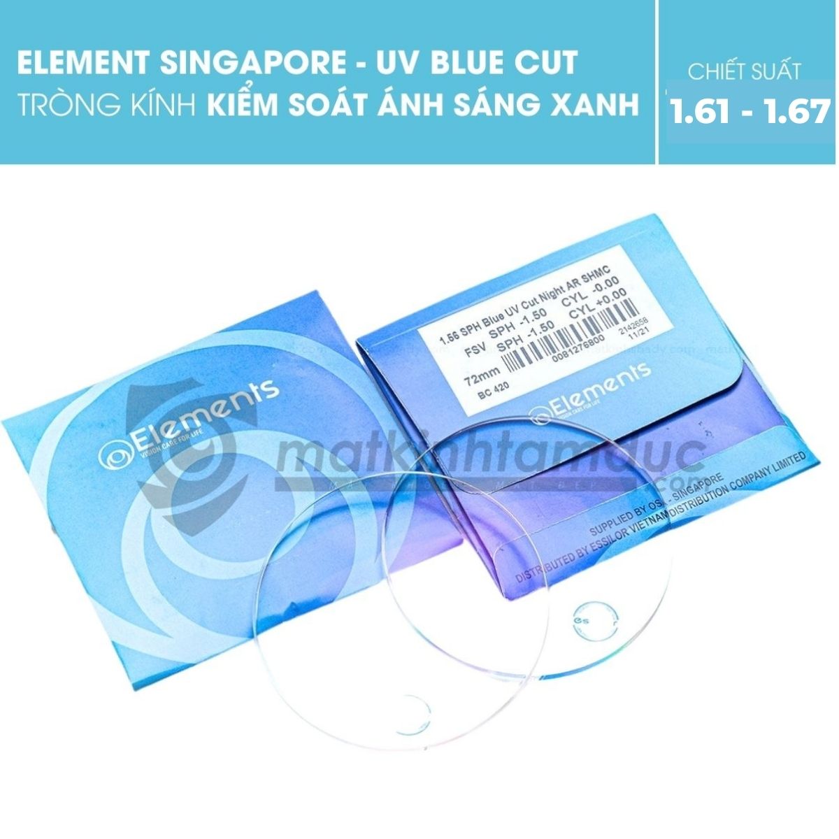 Tròng kính Elements Blue UV Cut - Ảnh 2