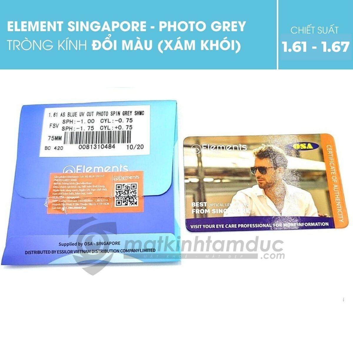 Tròng kính đổi màu Elements Blue UV Cut Photo Grey - Ảnh 4