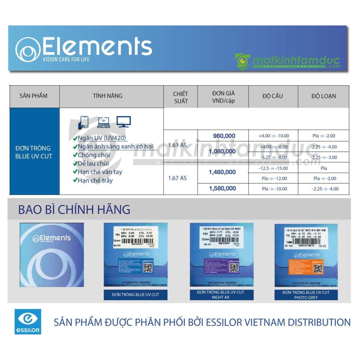 Tròng kính Elements Blue UV Cut - Ảnh 6