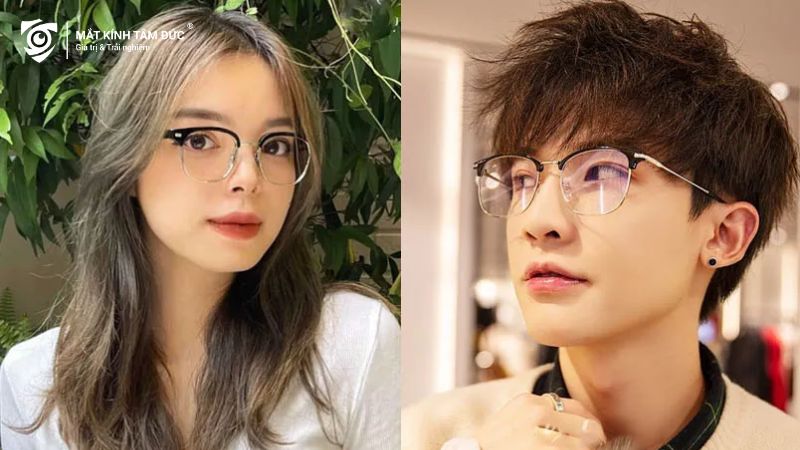 Mặt trái xoan đeo gọng kính Browline