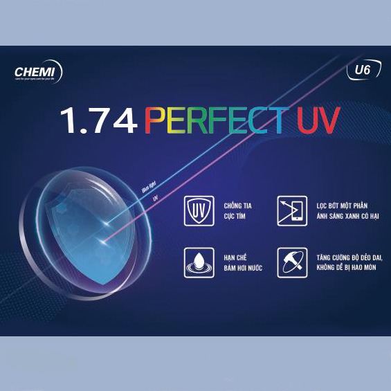 Tròng kính siêu mỏng kiểm soát ánh sáng xanh Chemi Perfect UV U6 1.74 - Ảnh 8