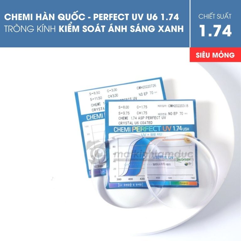 Tròng kính siêu mỏng kiểm soát ánh sáng xanh Chemi Perfect UV U6 1.74 - Ảnh 7