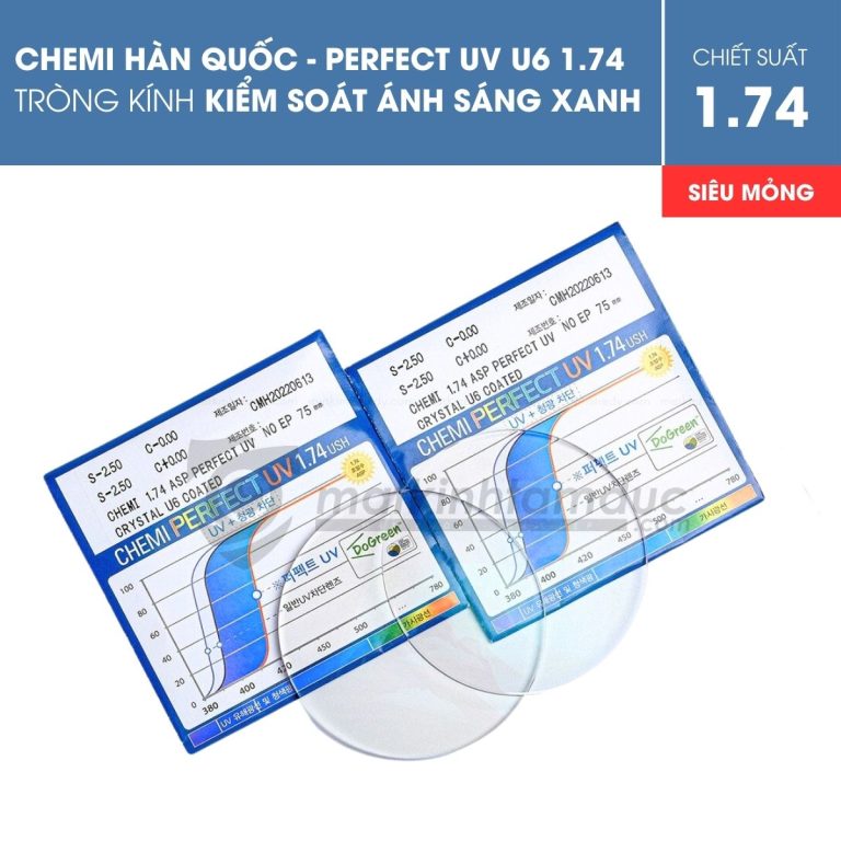 Tròng kính siêu mỏng kiểm soát ánh sáng xanh Chemi Perfect UV U6 1.74 - Ảnh 6