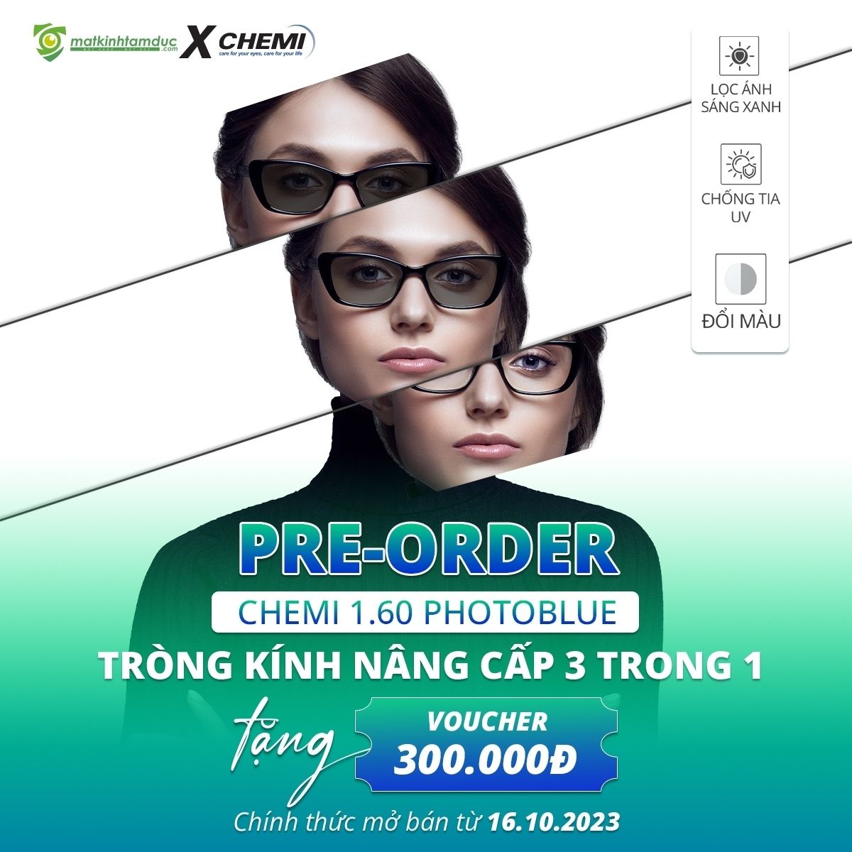 Tròng kính đổi màu kiểm soát ánh sáng xanh - Chemi 1.60 ASP PhotoBlue - Ảnh 3