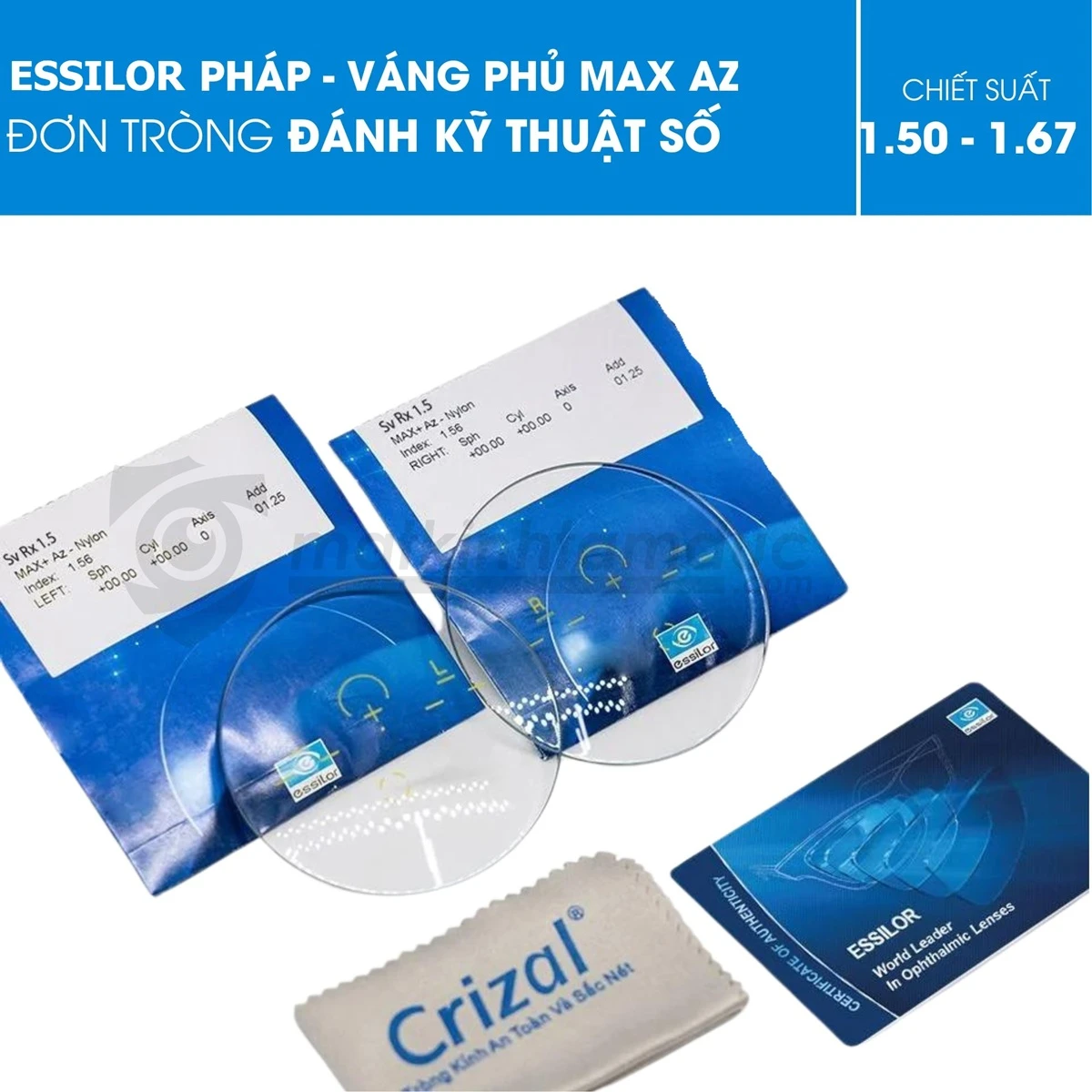 Tròng kính đơn tròng Essilor đánh kỹ thuật số váng phủ MAX AZ - Ảnh 1