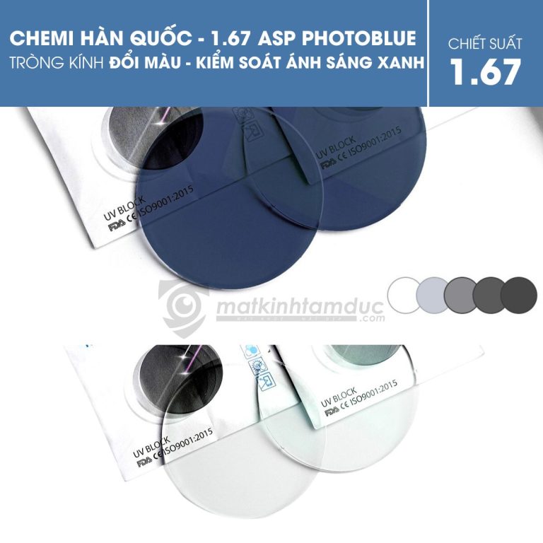 Tròng kính đổi màu kiểm soát ánh sáng xanh - Chemi 1.67 ASP PhotoBlue - Ảnh 3