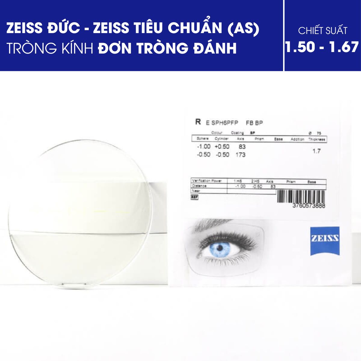 Tròng Kính Đơn Tròng Đánh Zeiss Tiêu Chuẩn (AS)