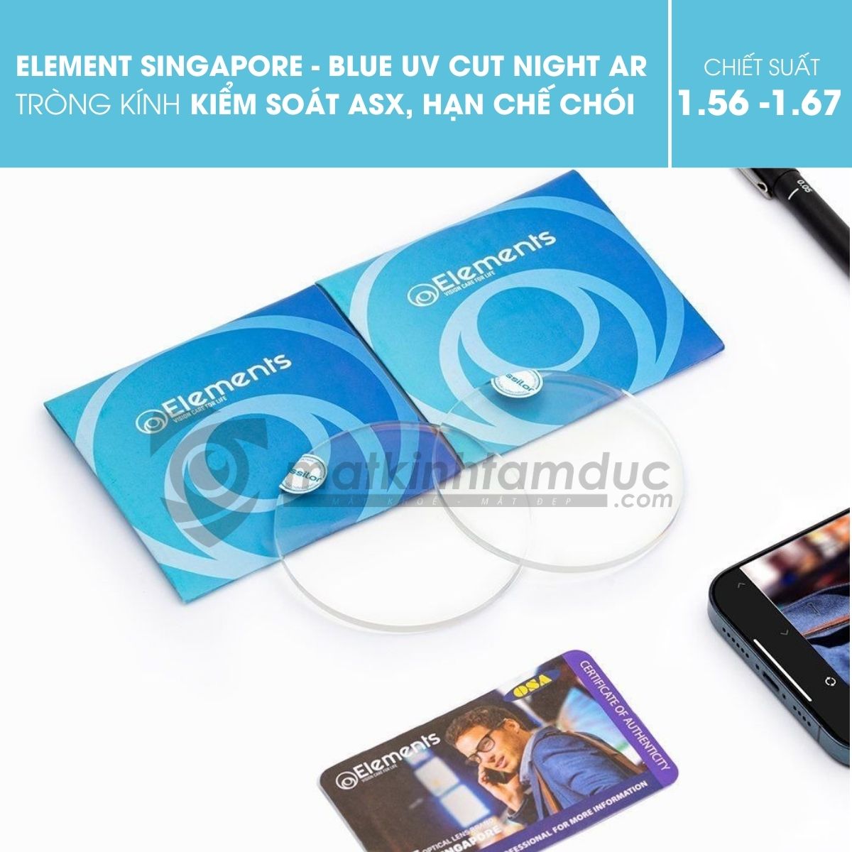 Tròng kính Elements Blue UV Cut Night AR