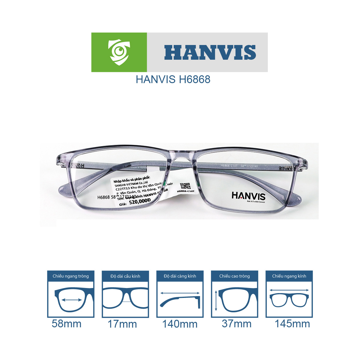 Gọng kính HANVIS H6868