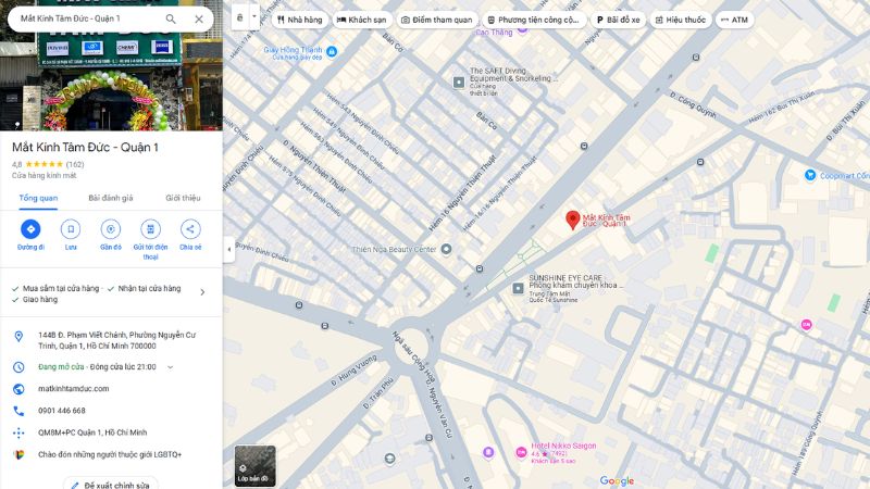 Tâm Đức cửa hàng Quận 1 trên Google Maps
