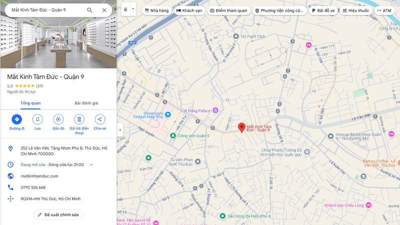 Địa chỉ cửa hàng mắt kính Tâm Đức quận 9 trên Maps
