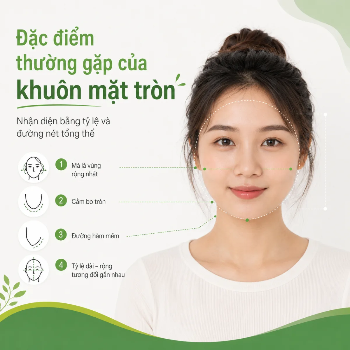 Minh họa các đặc điểm thường gặp của khuôn mặt tròn