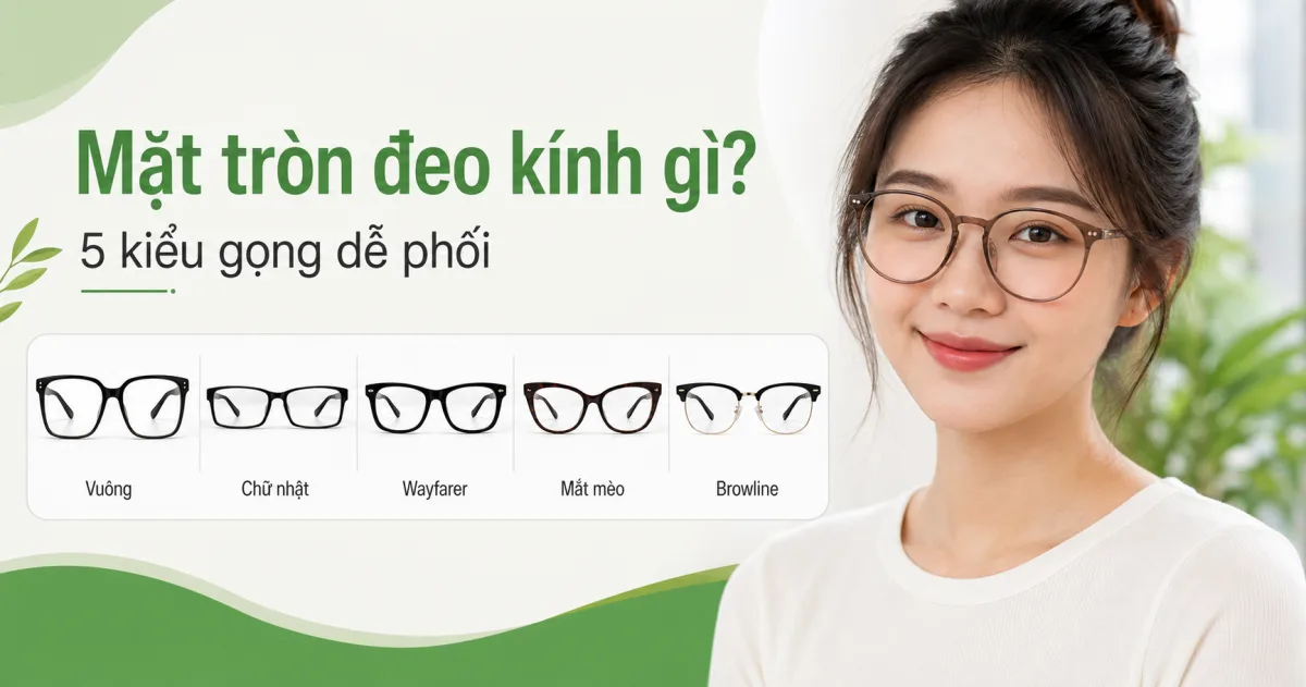 Người có khuôn mặt tròn thử các kiểu gọng vuông, chữ nhật, wayfarer, mắt mèo và browline