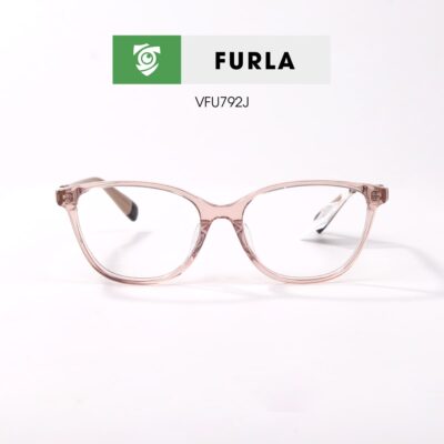 Gọng kính FURLA VFU792J 0913 - màu hồng nhạt - khung kính mắt mèo - hình chụp mặt trước sản phẩm