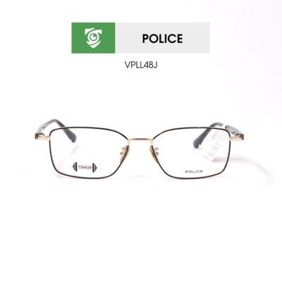Gọng kính Police VPLL48J 0301 - màu đen vàng - khung kính chữ nhật - hình chụp mặt trước sản phẩm