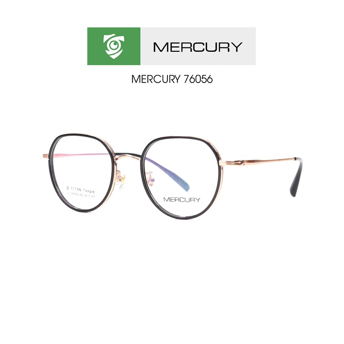 Gọng kính MERCURY LV76056 CA1 - màu Đen vàng - loại gọng OVAL - hình chụp mặt bên sản phẩm