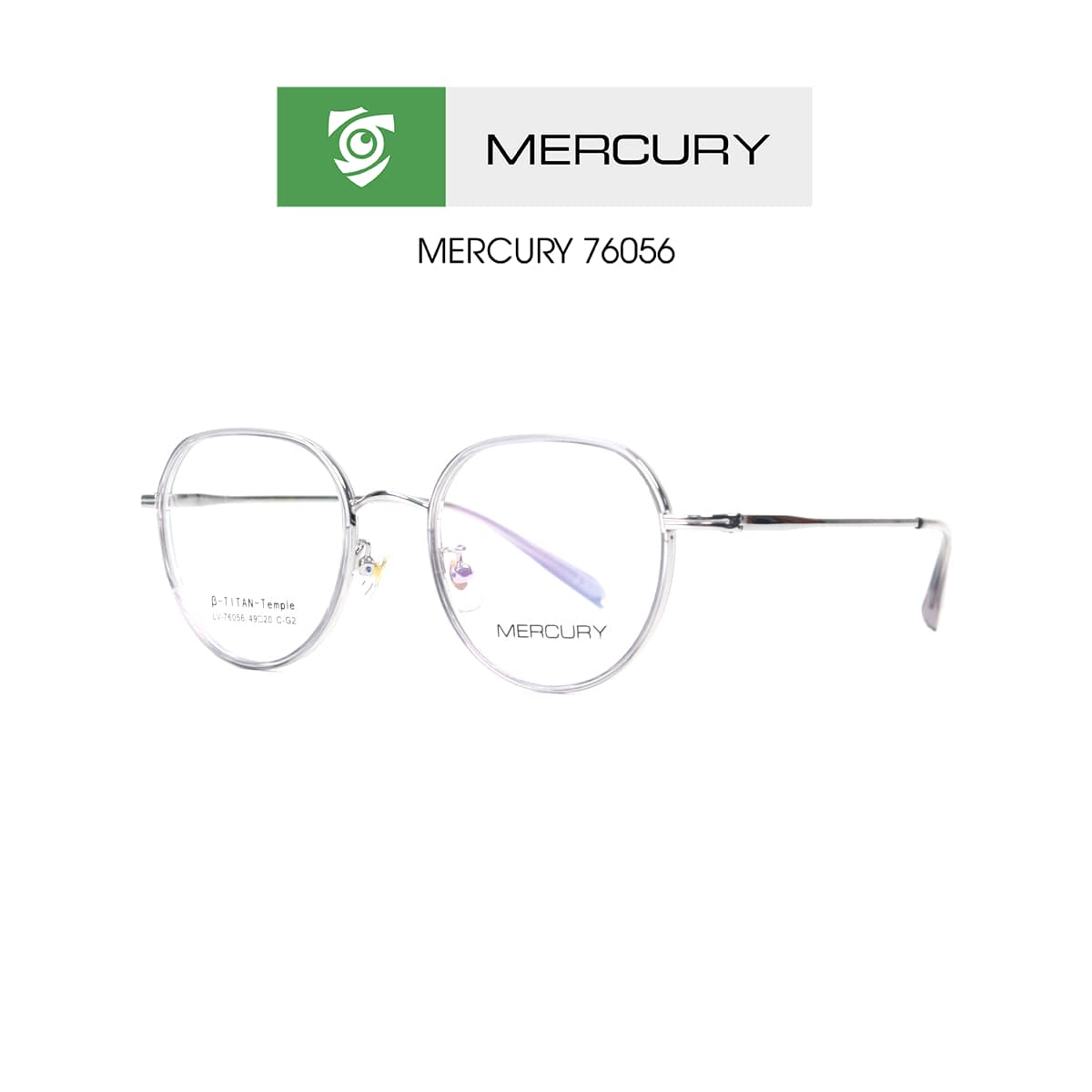 Gọng kính MERCURY LV76056 CG2 - màu XÁM - loại gọng OVAL - hình chụp mặt BÊN sản phẩm