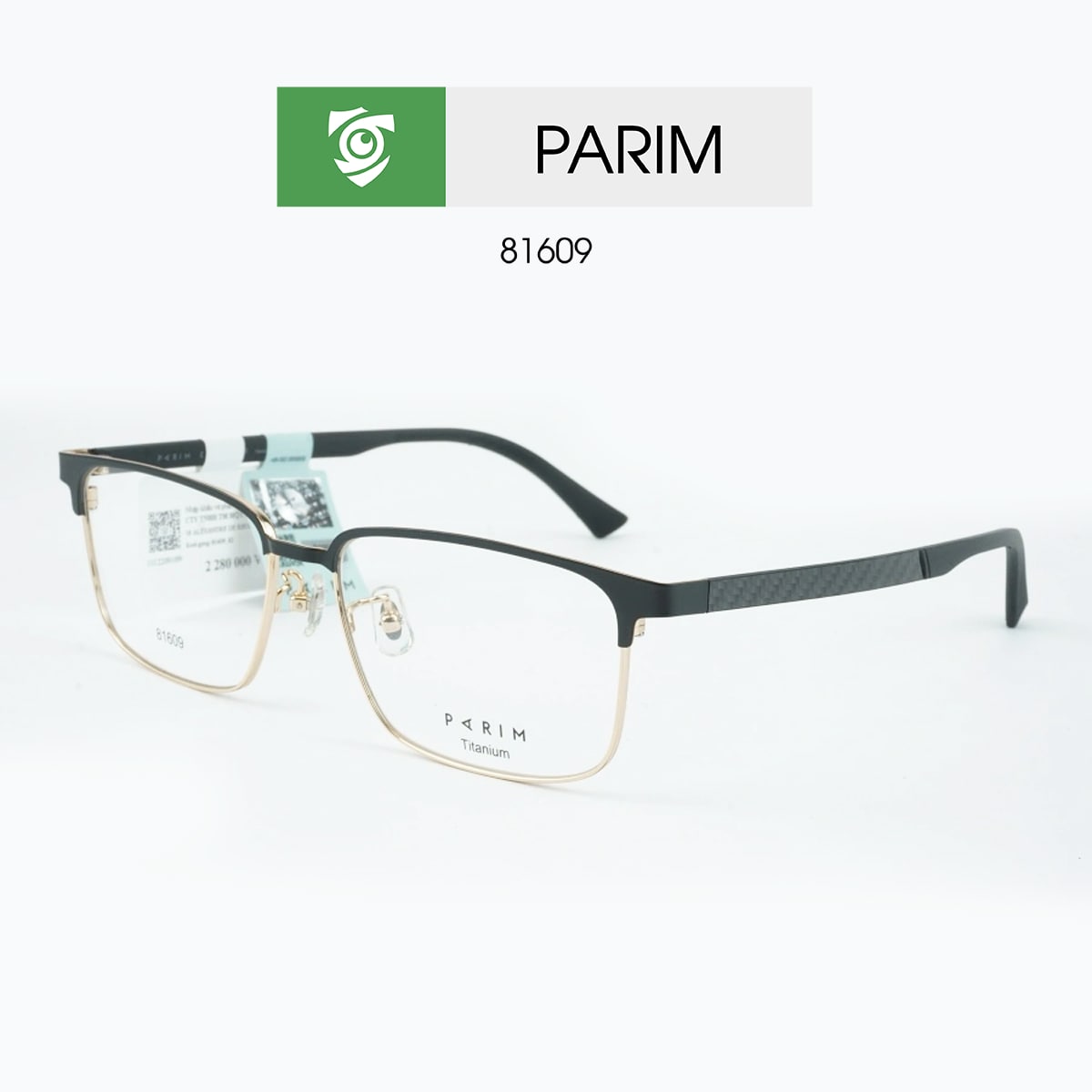 Gọng kính PARIM 81609 K1 - màu vàng - khung kính chữ nhật - hình chụp mặt bên sản phẩm
