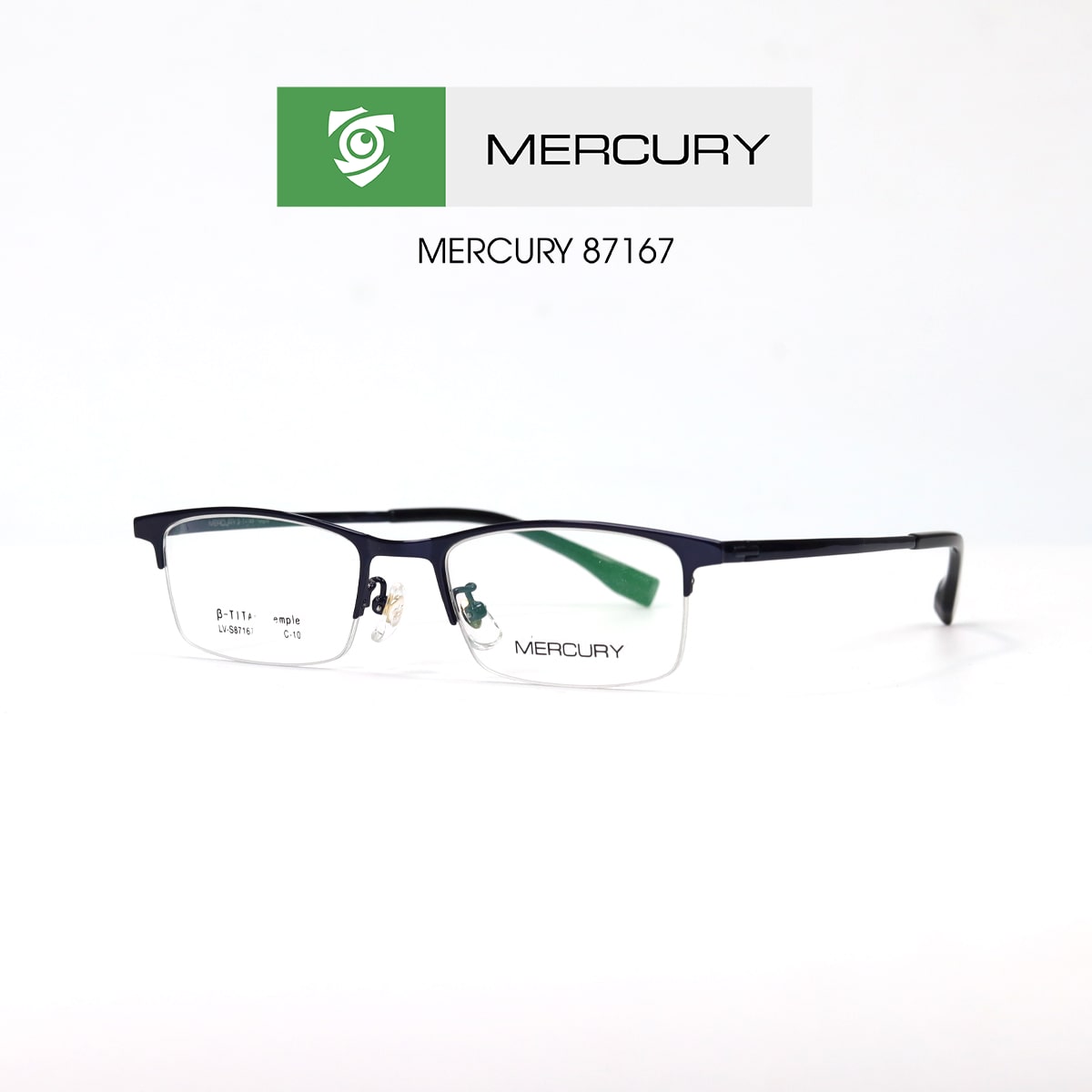 Gọng kính MERCURY LV86251 C10 - màu XANH ĐẬM BÓNG - loại gọng kính chữ nhật - hình chụp mặt BÊN sản phẩm