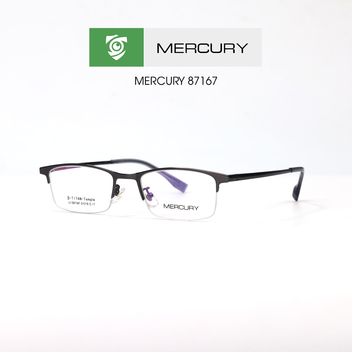 Gọng kính MERCURY LV86251 C17 - màu XÁM - loại gọng kính chữ nhật - hình chụp mặt BÊN sản phẩm