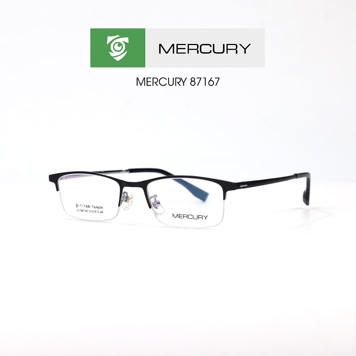 Gọng kính MERCURY LV86251 CA2 - màu đen càng bạc - loại gọng kính chữ nhật - hình chụp mặt BÊN sản phẩm