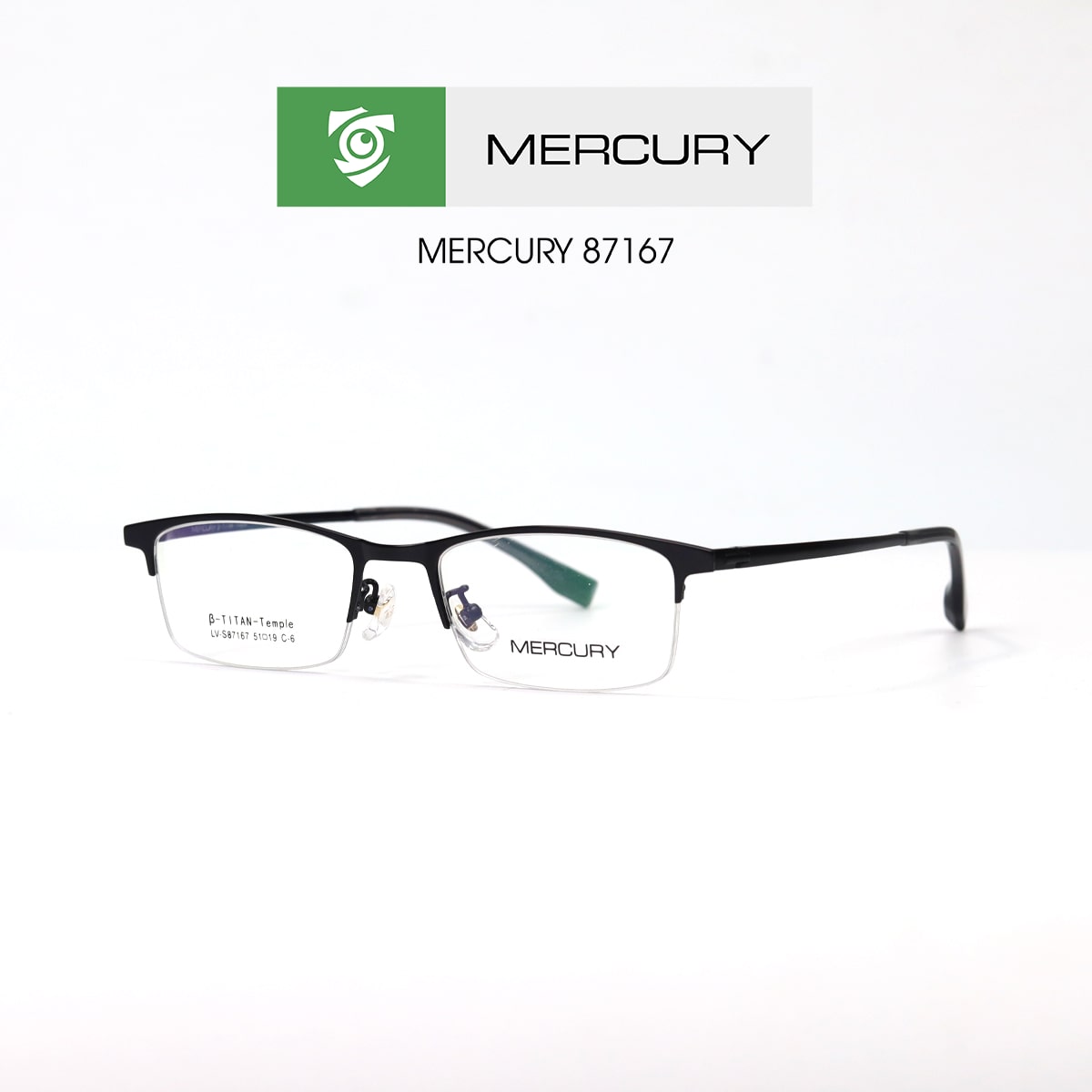 Gọng kính MERCURY LV86251 C6 - màu đen - loại gọng kính chữ nhật - hình chụp mặt BÊN sản phẩm