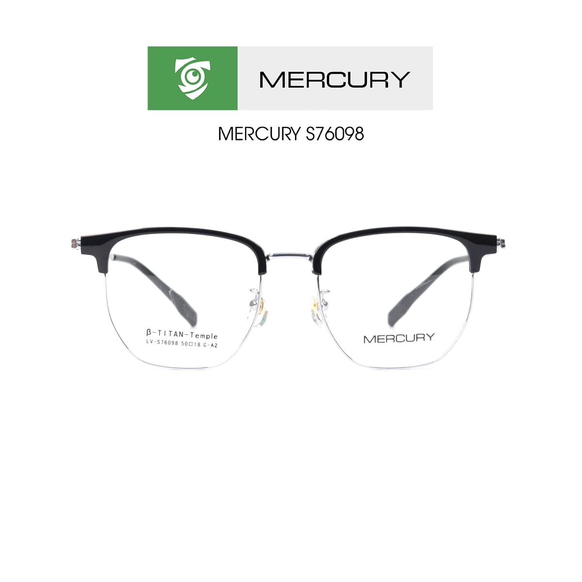 Gọng kính MERCURY LV76098 CA2 - gọng kính đa giác - màu đen trắng - hình mặt trước sản phẩm