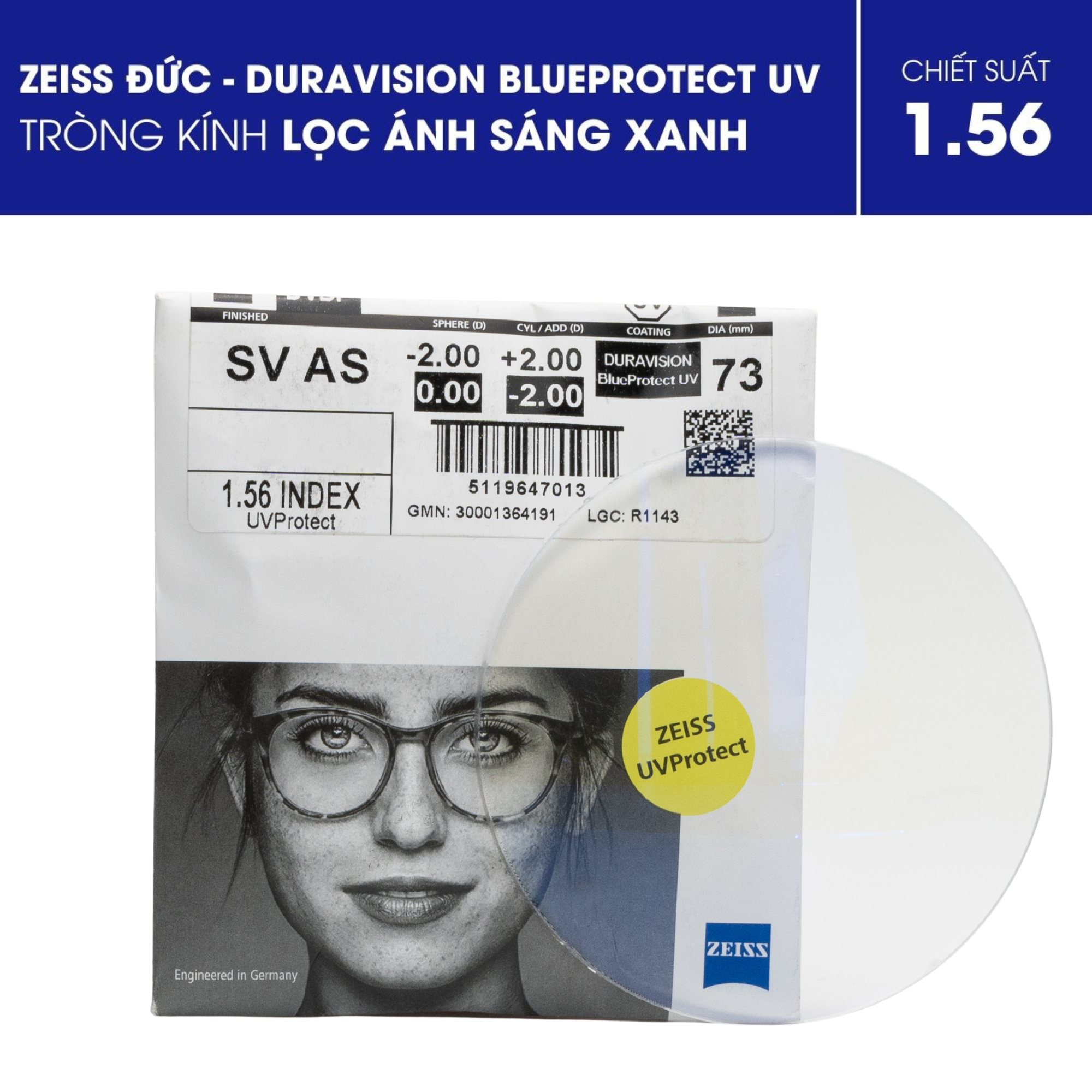 ZEISS DuraVision BlueProtect UV 1.56 - Tròng kính lọc ánh sáng xanh