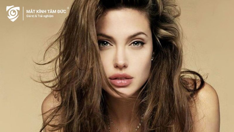 Angelina Jolie với đôi mắt phượng sắc lẹm, tạo nên vẻ đẹp mạnh mẽ và cuốn hút.