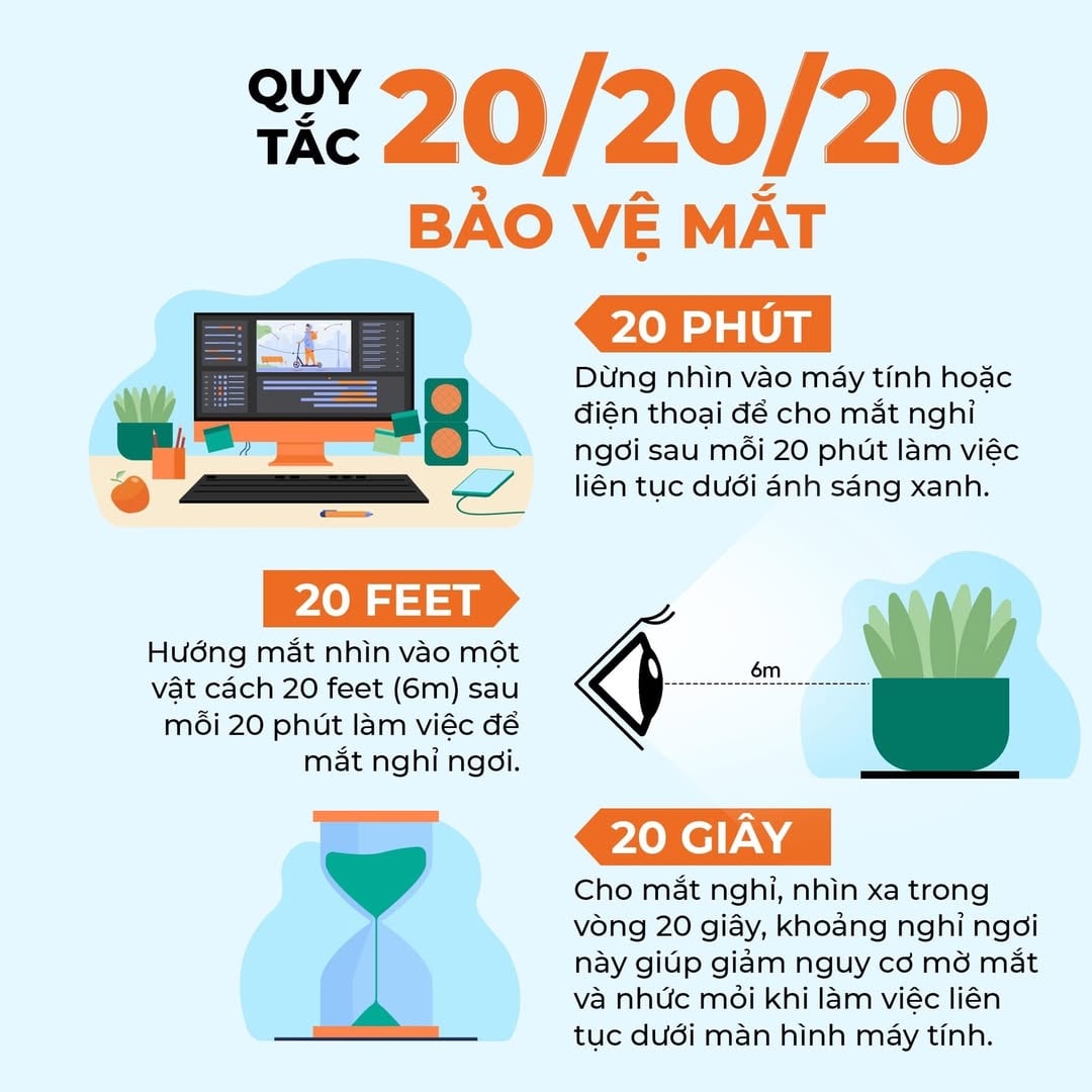Thực hiện nghiêm ngặt quy tắc 20-20-20 để tránh chảy nước mắt sống