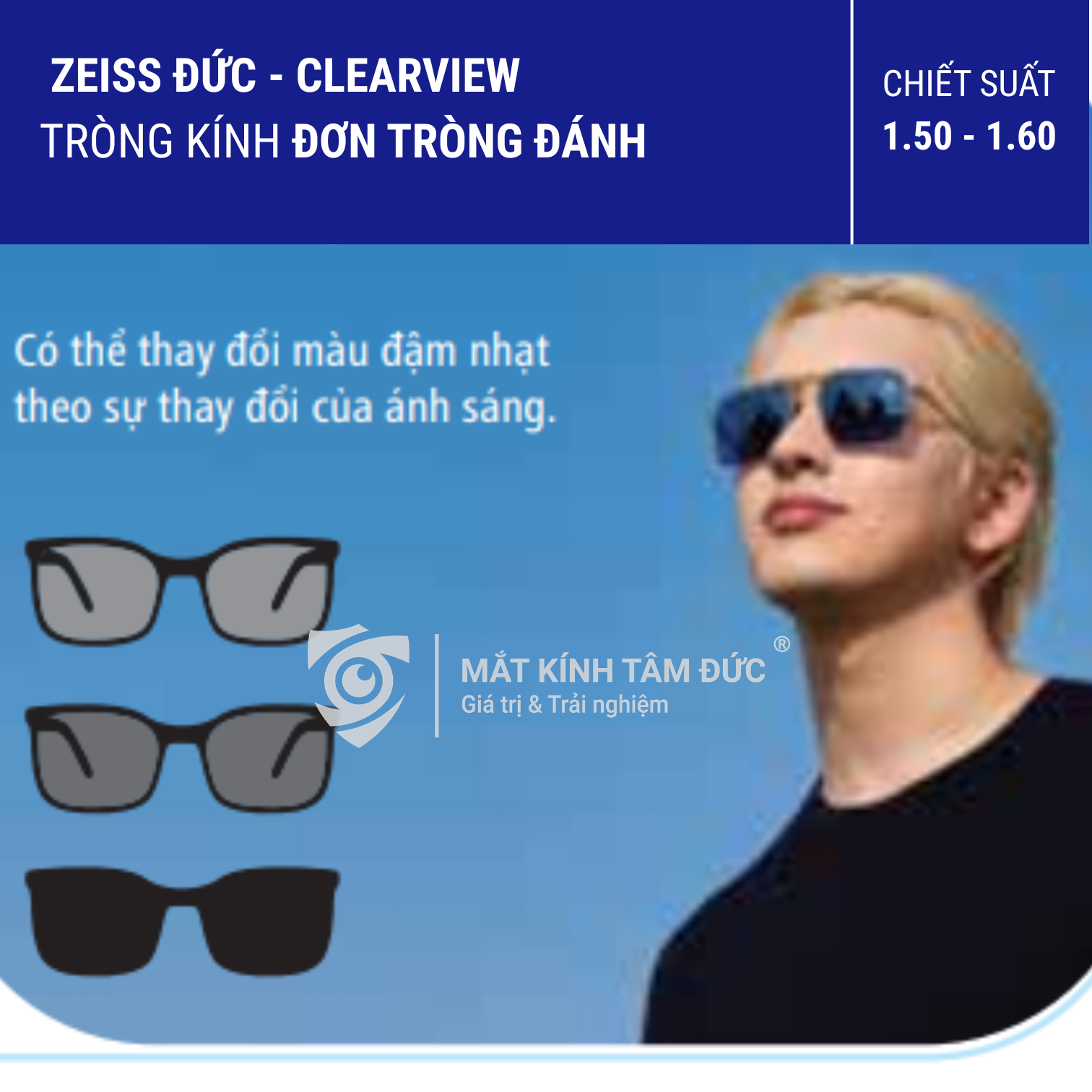 Tròng Kính Đơn Tròng Đánh ZEISS ClearView - Đổi màu AdaptiveSun - Ảnh 1