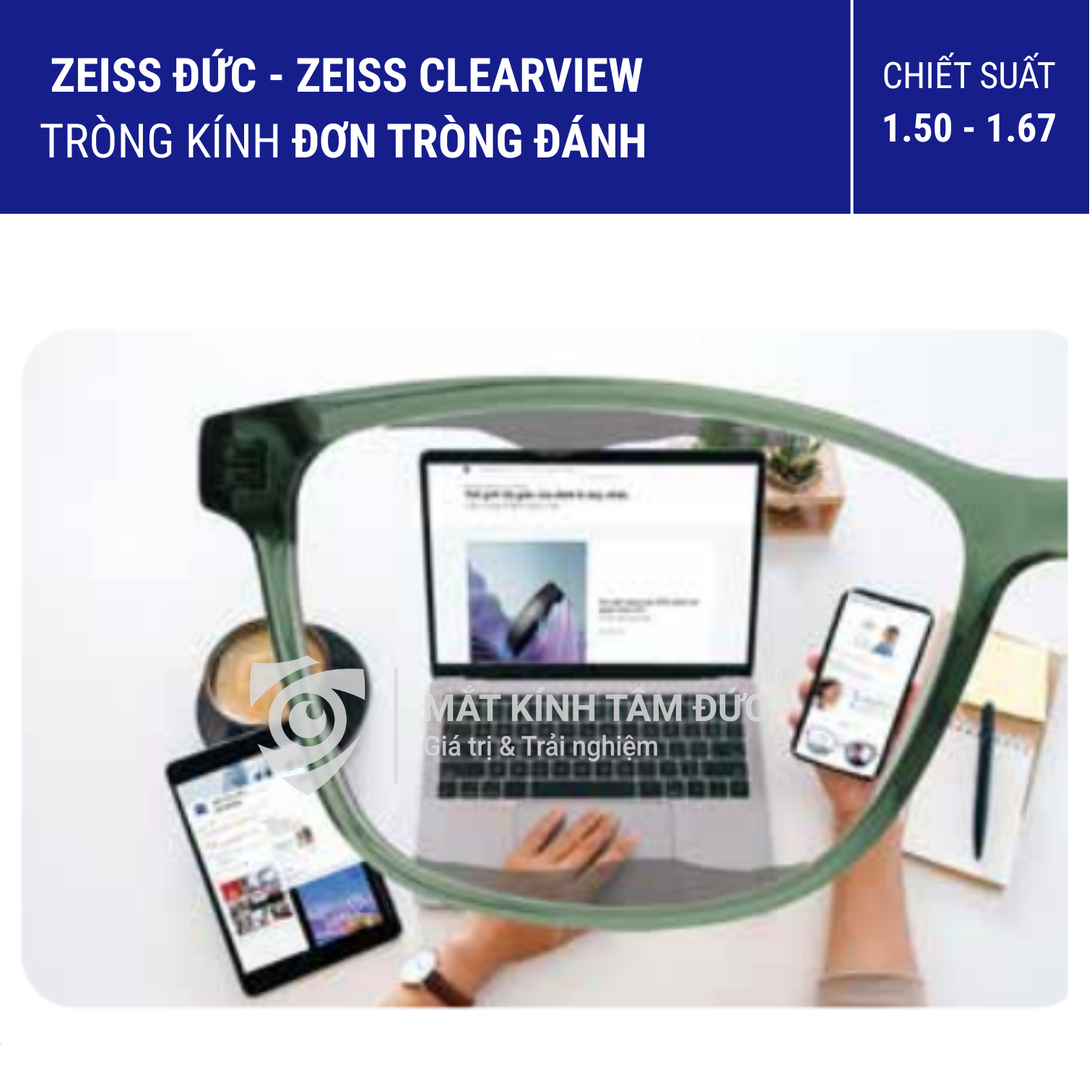 Tròng Kính Đơn Tròng Đánh ZEISS ClearView Nhuộm màu