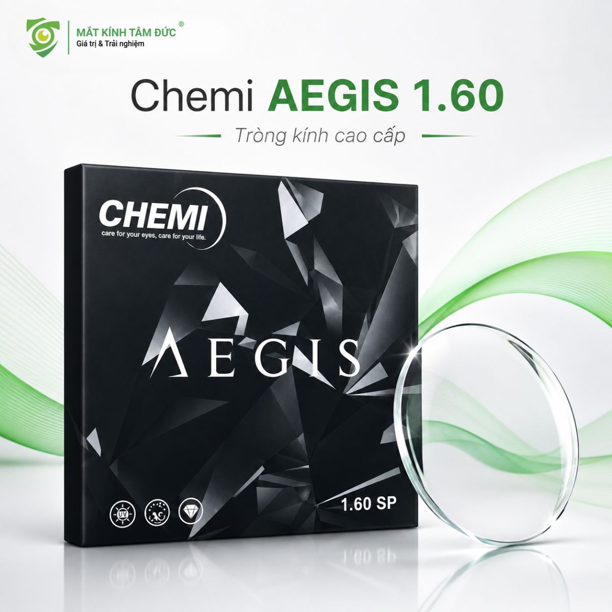Tròng kính Chemi AEGIS 1.60 - Ánh sáng xanh - Hạn chế xước cao - Mới 2026 - Ảnh 1