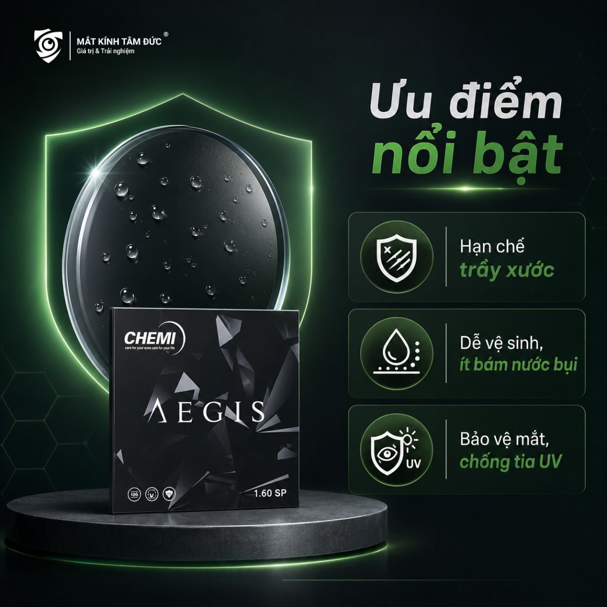 Tròng kính Chemi AEGIS 1.60 - Ánh sáng xanh - Hạn chế xước cao - Mới 2026 - Ảnh 4