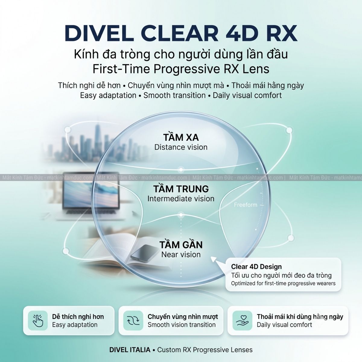 Kính đa tròng Đặt đánh DIVEL Clear 4D RX (Tối ưu cho người dùng lần đầu) - Ảnh 4