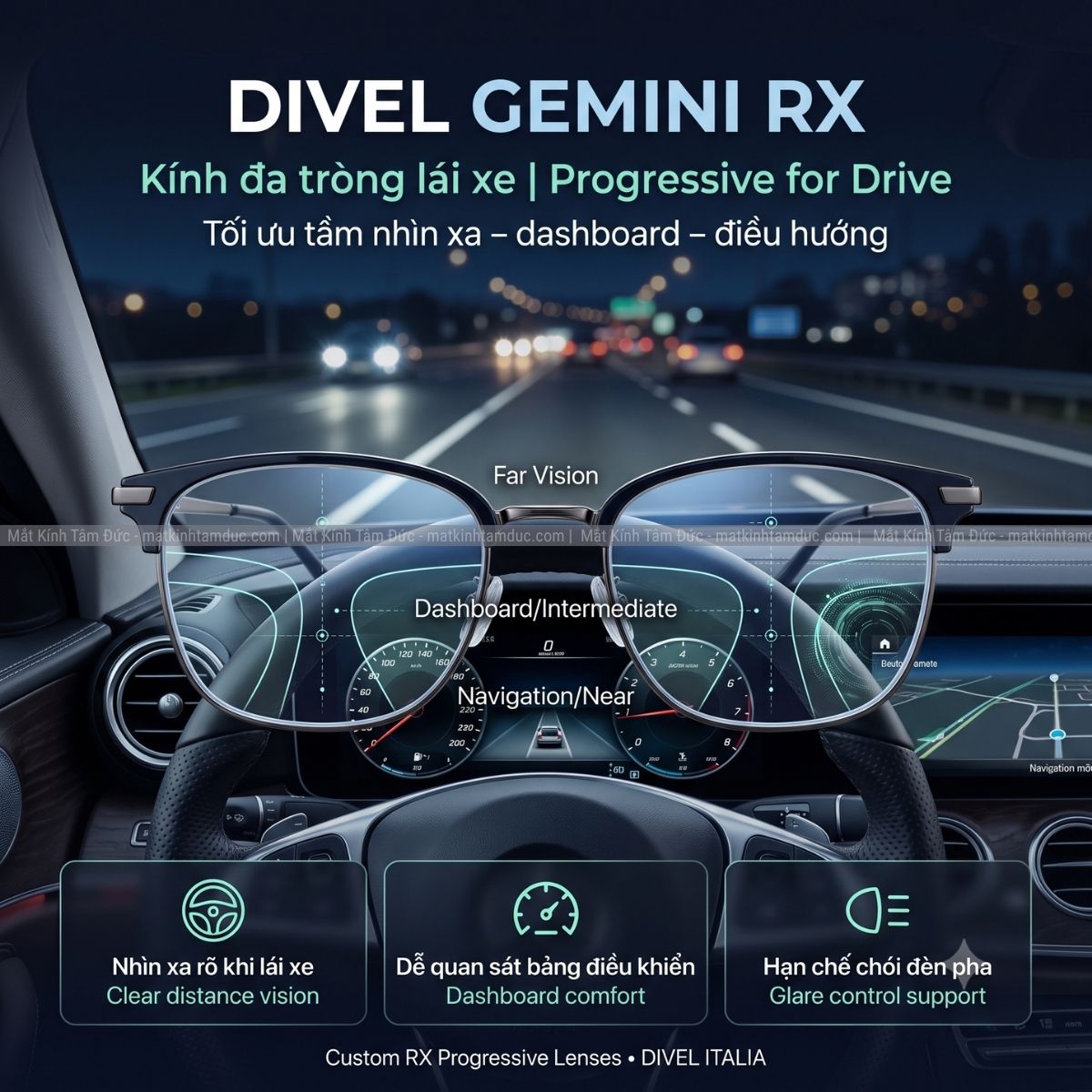 Kính đa tròng Đặt đánh lái xe DIVEL Gemini RX (Progressive for Drive)