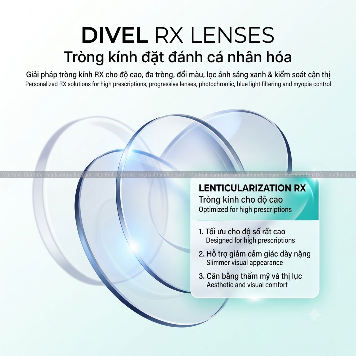 Tròng kính Đơn tròng Đặt đánh DIVEL Cầu Cao (Lenticularization) RX