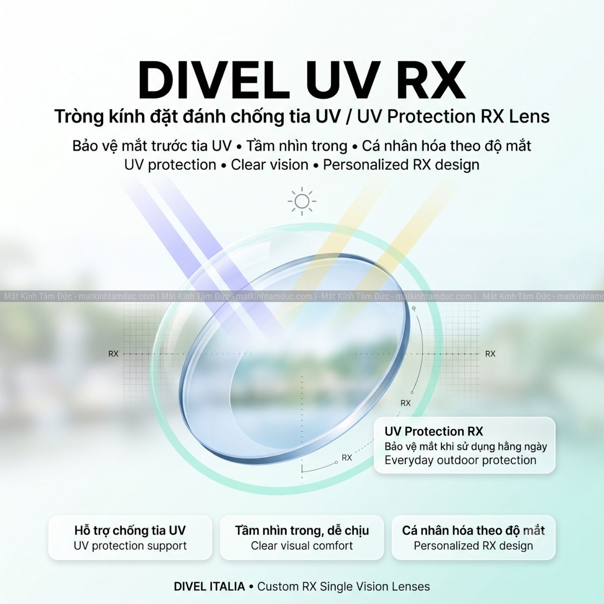 Tròng kính Đơn tròng Đặt đánh DIVEL Chống tia UV RX - Ảnh 2